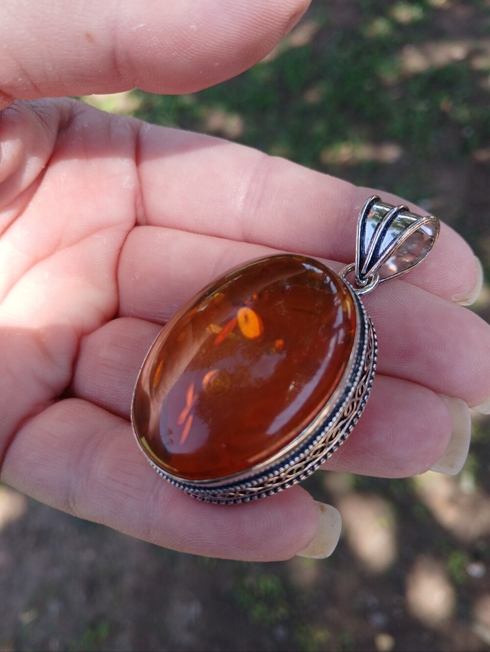New Oversized Amber 925 Silver Pendant. - Picture 3 of 10